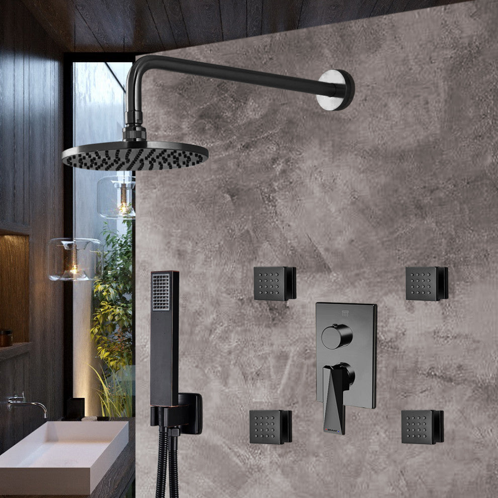 Bravat Dark Oil Rubbed Bronze Shower Set, Valve Mixer 3-Way Concealed Wall Mount