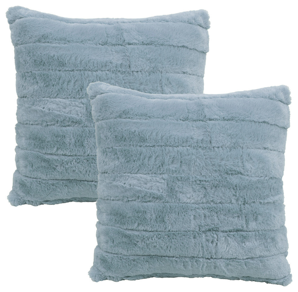 Rabbit Faux Fur Throw Blanket With 2 Pillows, Ashley Blue