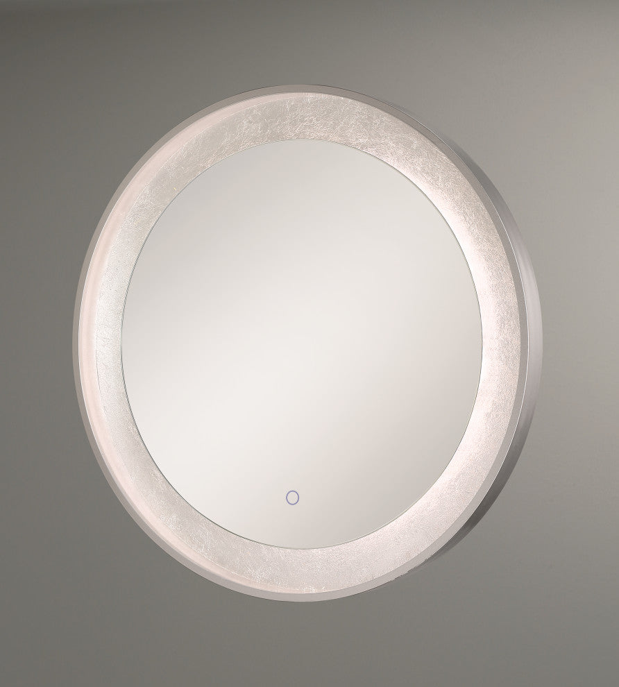 Silver Leaf Edge Lit LED Round Mirror