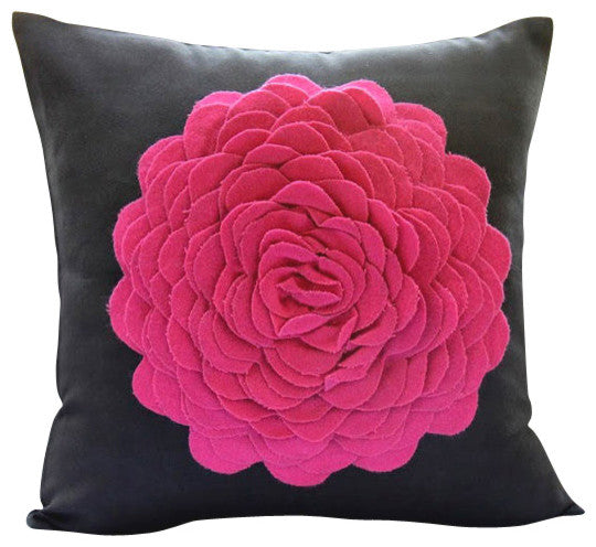 Hot Pink Rose, 26"x26" Faux Suede Fabric Pink Euro Shams