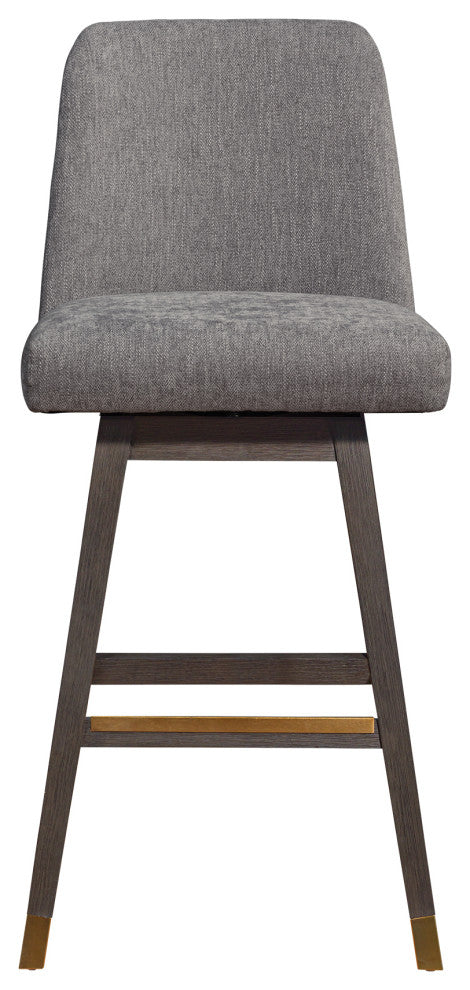 Amalie Swivel Bar Stool in Grey Oak Wood Finish with Mocha Fabric