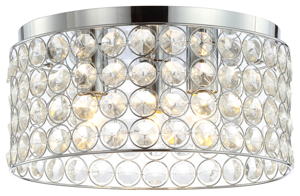 Ellen 15" 3-Light Crystal and Metal LED Flush Mount, Chrome