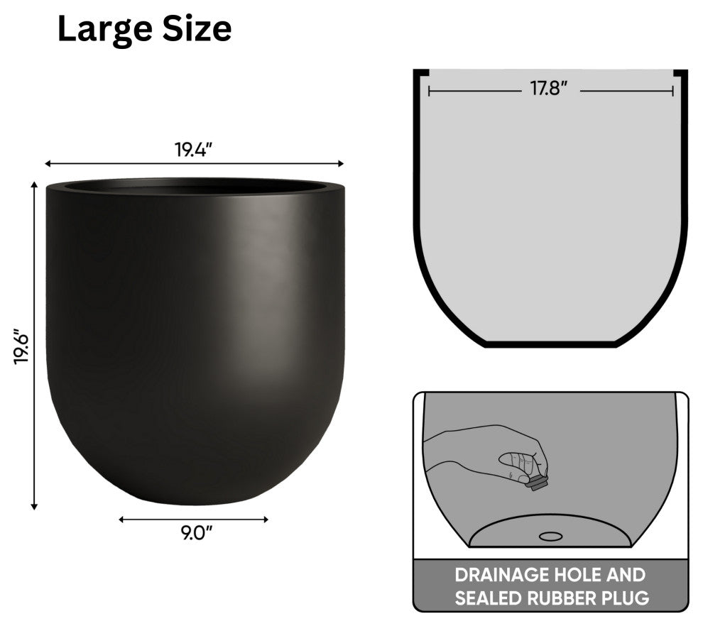 DTY Signature Mount Antero 1-piece Fiberstone Bullet Planter, Black, Large