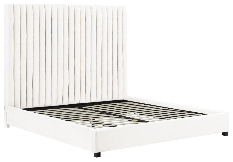 Arabelle White Velvet Bed in King