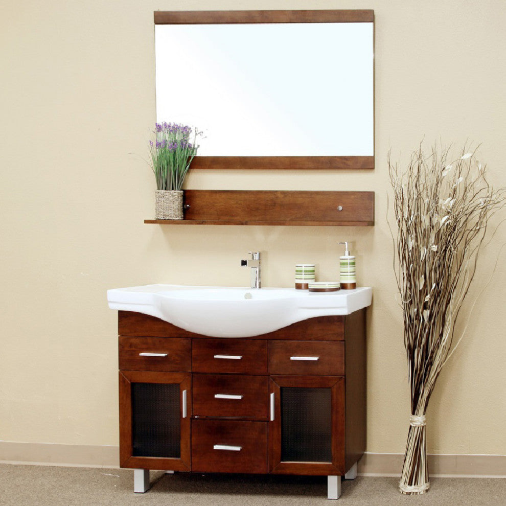 39.8" Single Sink Vanity Wood Walnut With Mirror