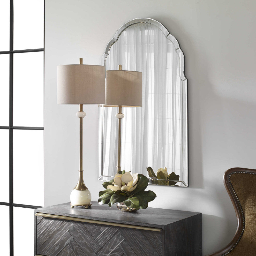 Gorgeous Frameless Venetian Arch Wall Mirror, Vanity Curved Glass Frame