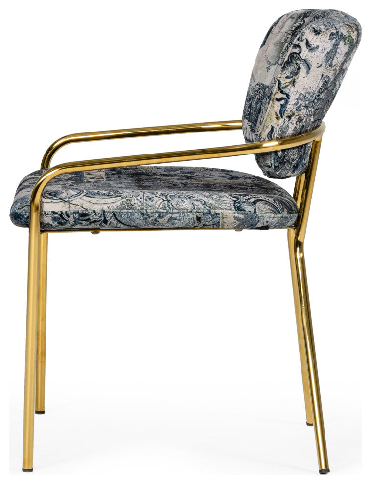 Modrest Farnon Modern Patterned Velvet and Gold Dining Chair