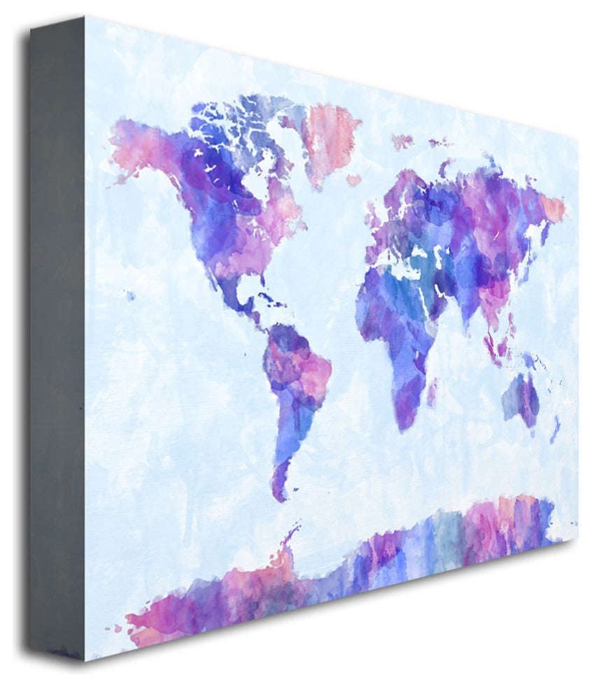 'Watercolor World Map IV' Canvas Art by Michael Tompsett