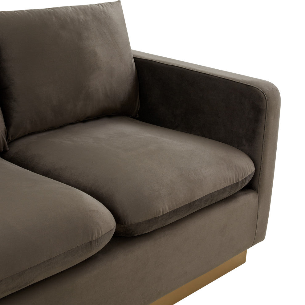 Leisuremod Nervo Modern Mid-Century Upholstered Velvet Sofa With Gold Frame