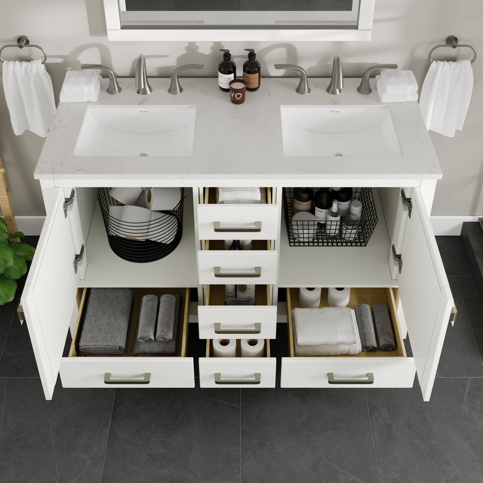 Eviva Aberdeen 48"Wx22"D Double Sink Bathroom Vanity, Quartz Countertop
