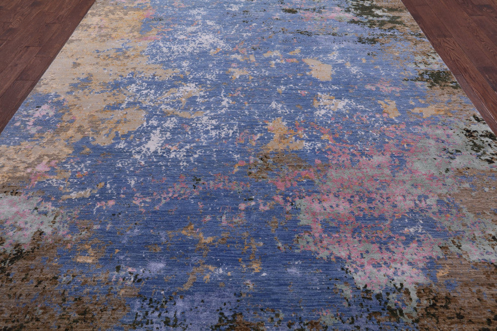 8' 11" X 12' 1" Wool and Silk Abstract Hand-Knotted Rug Q7194