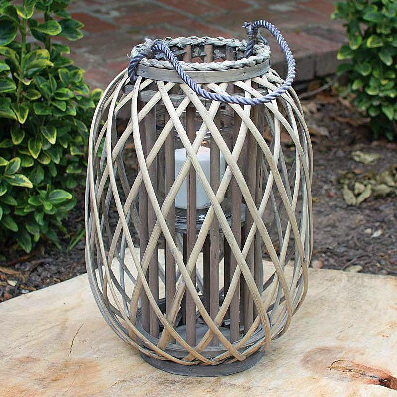 Grey Willow Lantern with Glass - Small
