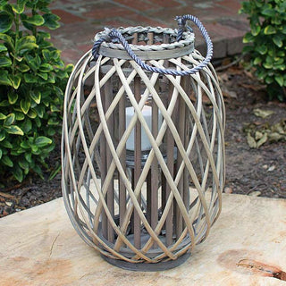 Grey Willow Lantern with Glass - Small