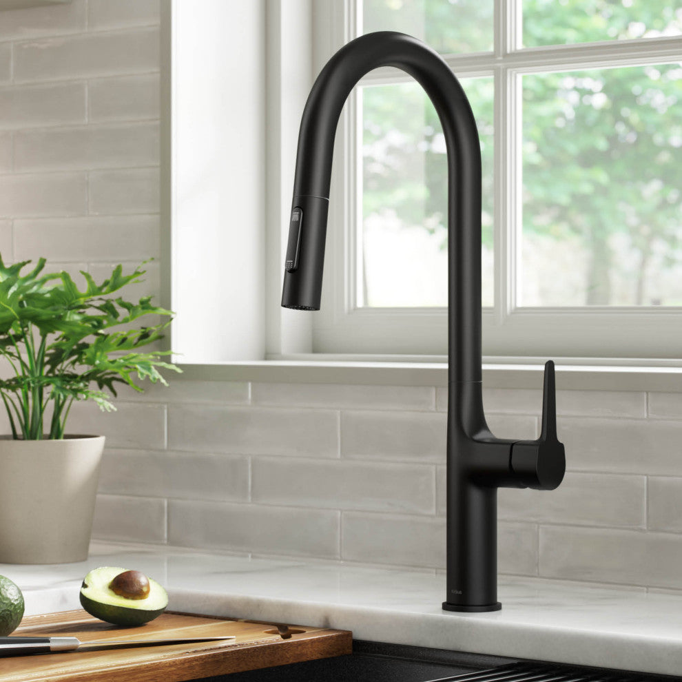 Oletto Pull-Down 1-Hole Kitchen Faucet, Matte Black, Model Kpf-3101mb