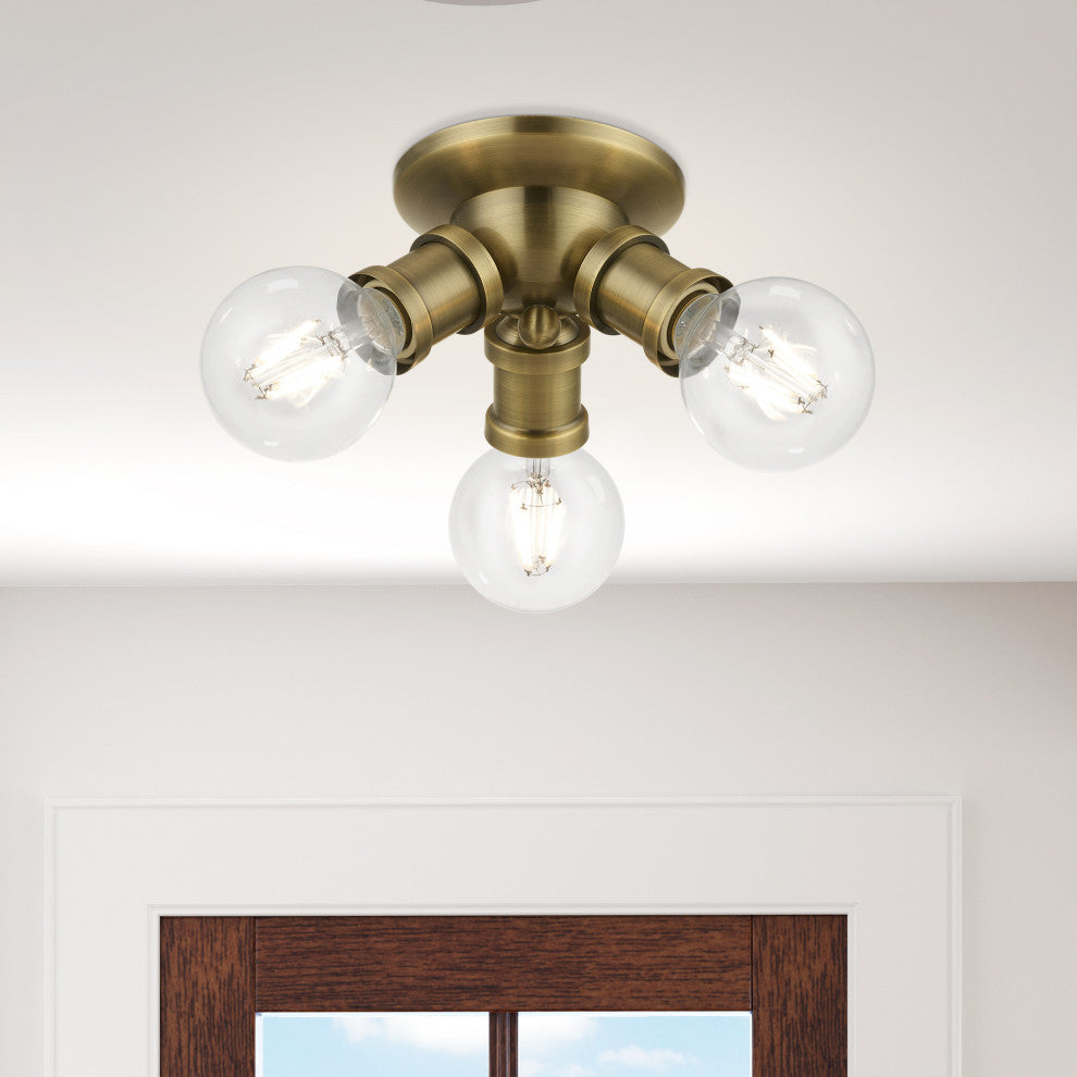 Lansdale 3 Light Antique Brass Flush Mount