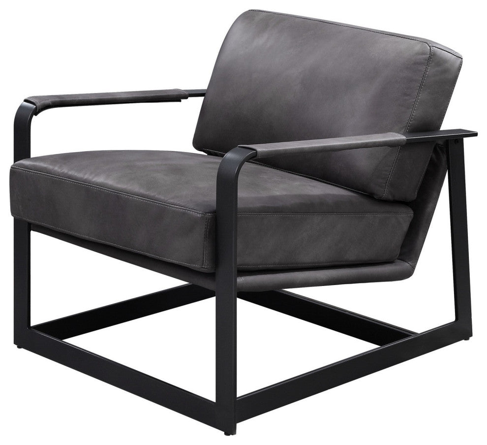 Benzara BM250693 Accent Chair With Leatherette Seat and Metal Frame, Gray