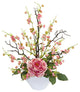 Rose and Cherry Blossom Artificial Arrangement, Pink