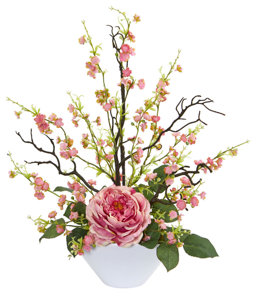 Rose and Cherry Blossom Artificial Arrangement, Pink