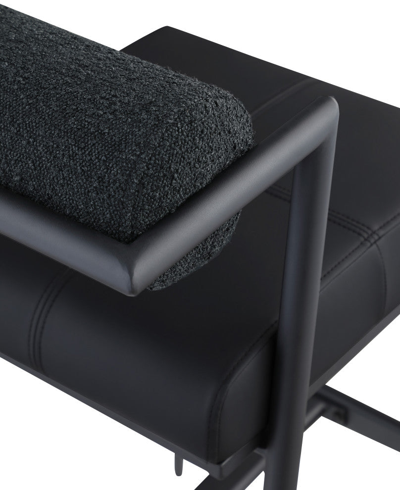 Stryker Boucle Fabric and Faux Leather Stool, Set of 2, Black