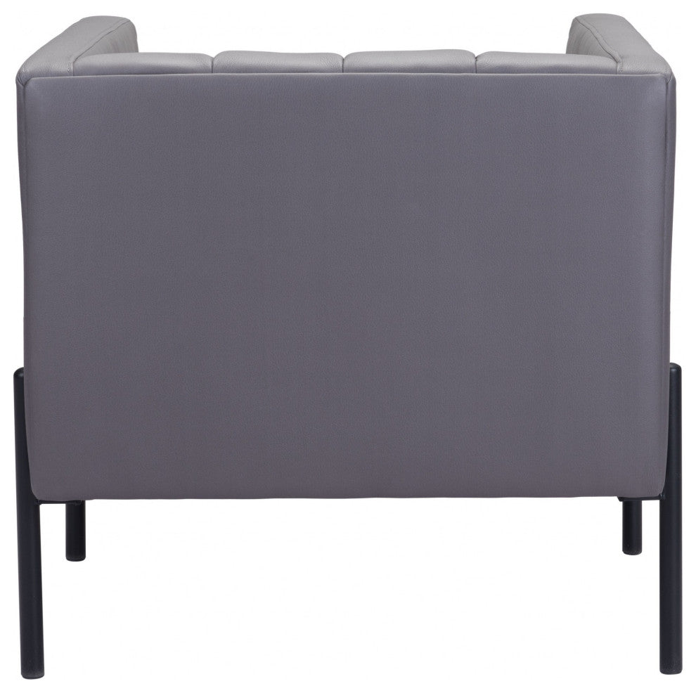 Light Gray and Black Modern Cube Faux Leather Accent Chair
