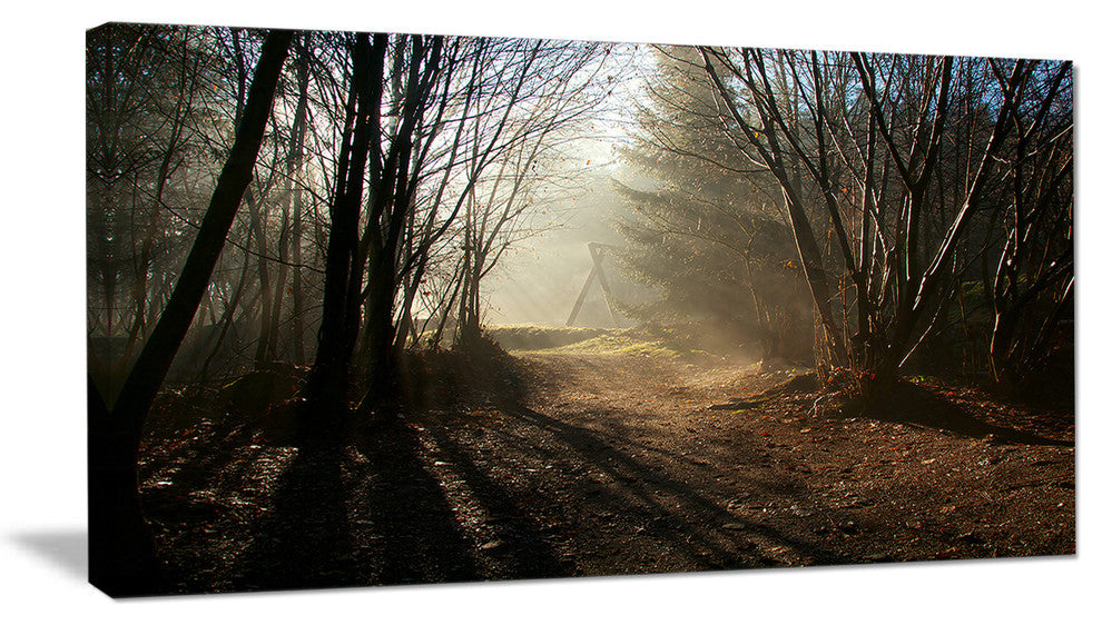 "Dark Path in Fall Foggy Forest" Canvas Print