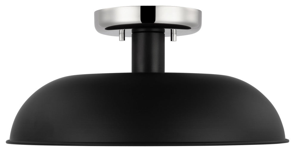 Colony 1-Light Small Semi-Flush Mount Fixture, Matte Black With Polished Nickel