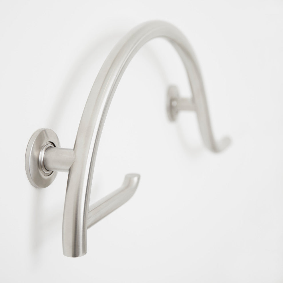 Curved Bathroom Shower Grab Bar w/ Toilet Paper Holder, Polished, Right-Handed