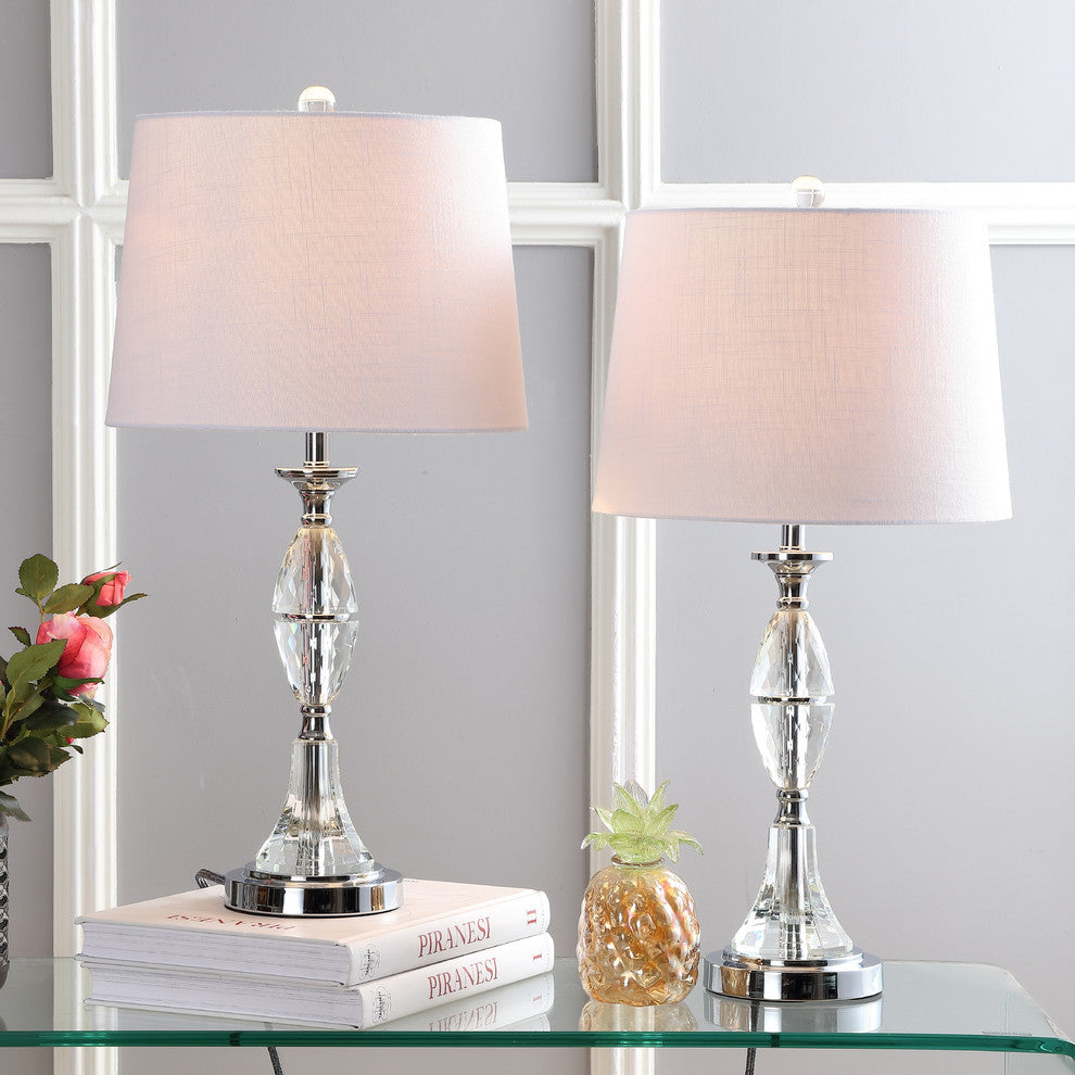 Reid 25.5" Crystal Table Lamp, Chrome, Set of 2
