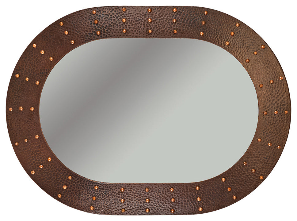 35" Hand Hammered Oval Copper Mirror, Hand Forged Rivets