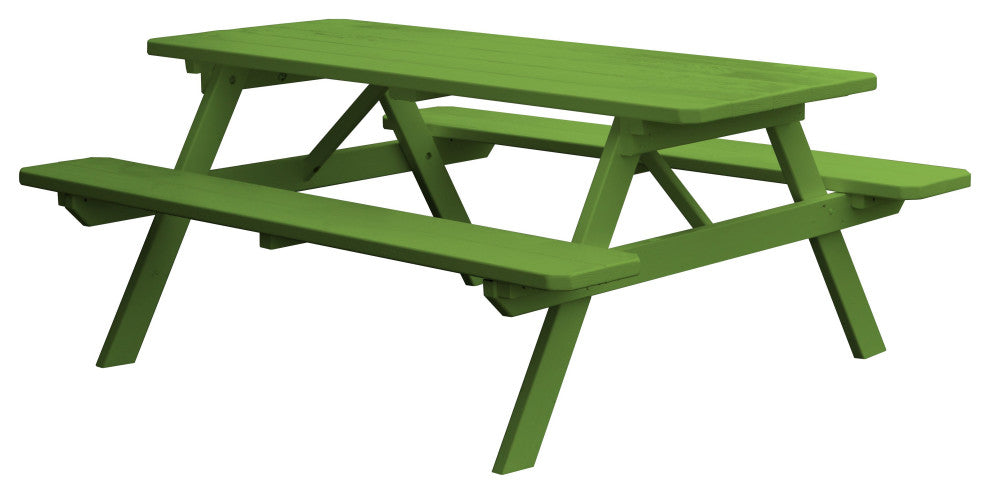 Pine Picnic Table with Attached Benches, Lime Green, 8 Foot