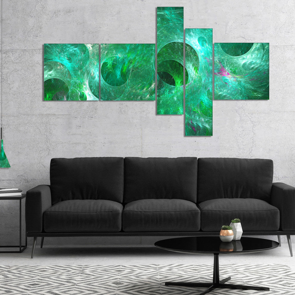 Green Fractal Glass Texture, Abstract Canvas Art Print, 60"x32", 5 panels