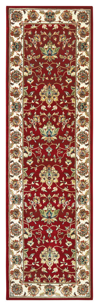 Karaman Floral Traditional Red/ Ivory Area Rug, 2'3"x7'6"