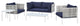 Lounge Sectional Sofa Chair Table Set, Sunbrella, Aluminum, Blue Navy, Outdoor