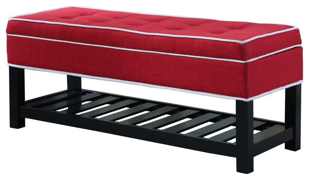 Red Black and White Tufted Shoe Storage Bench