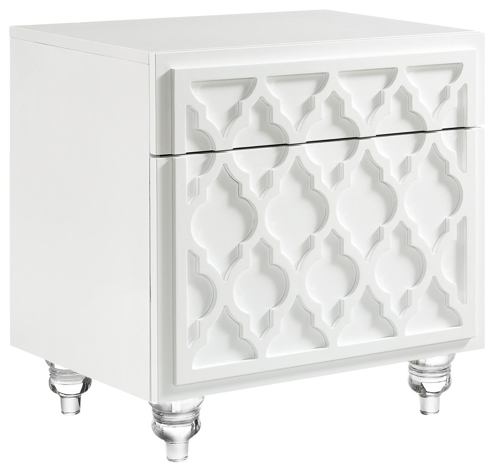Henie Trellis Design Lacquer-Finish Lucite Leg Side Table, White