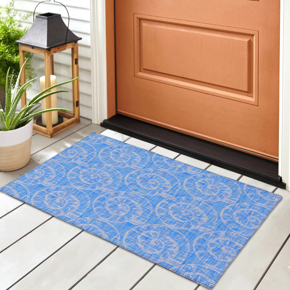 Indoor/Outdoor Seabreeze SZ11 Cobalt Machine Washable 1'8" x 2'6" Rug