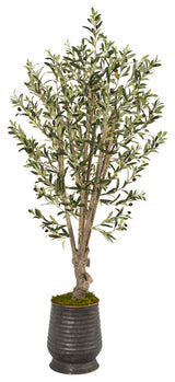 62" Olive Artificial Tree, Ribbed Metal Planter