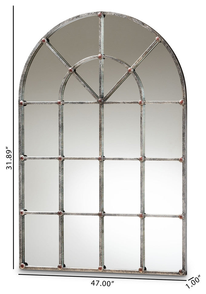 Vintage Farmhouse Antique Silver Finished Arched Window Accent Wall Mirror