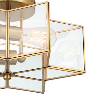2 Light 16.14'' Unique/Statement Star Semi Flush Mount, Brass Dust