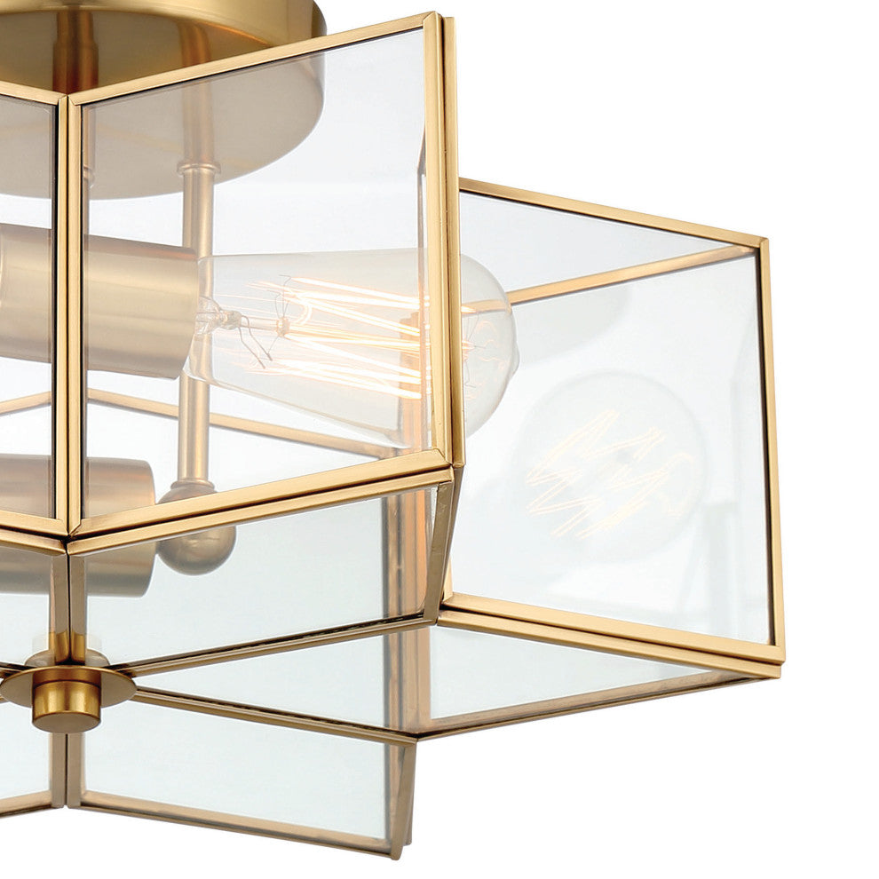 2 Light 16.14'' Unique/Statement Star Semi Flush Mount, Brass Dust