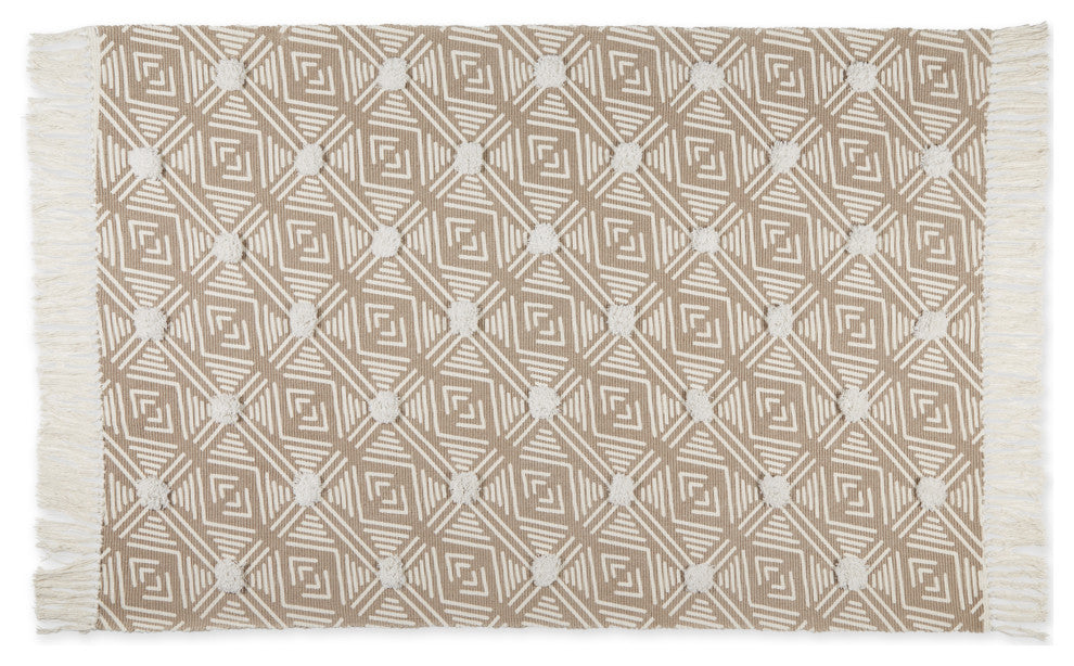 Stone Diamond Printed Off-White Hand-Loomed Shag Rug 4x6 ft.