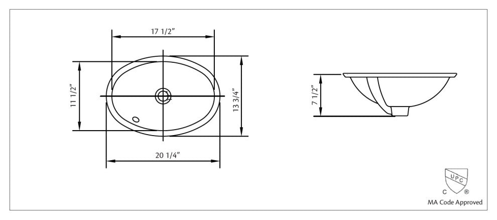 Oval Undermount Sink, White, 20.25"