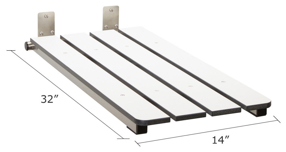 Hermosa 32"x13.5" Back Wall-Mount Folding Tub Seat With 3" Slats, White