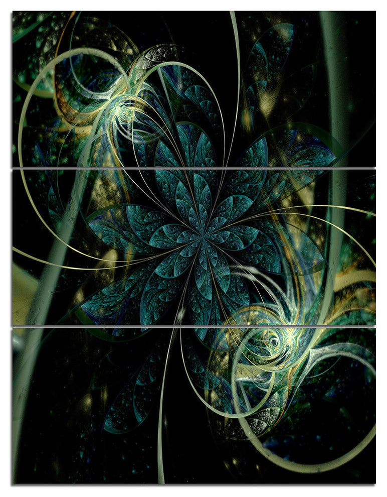 "Green Yellow Digital Fractal Flower" Metal Wall Art, 3 Panels, 28"x36"
