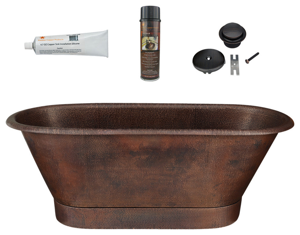 72" Hammered Copper Modern Style Bathtub & Drain Package