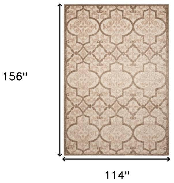 10' X 13' Cream Ikat Non Skid Indoor Outdoor Area Rug