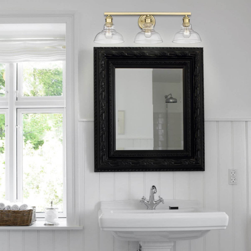3 Light 28" Bath Vanity Light, Brushed Champagne Bronze With Clear Glass