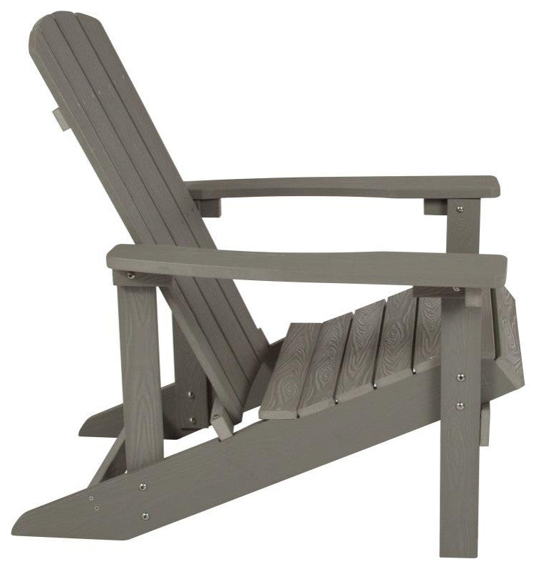 All-Weather Poly Resin Wood Adirondack Chairs With Side Table, Set of 2, Gray