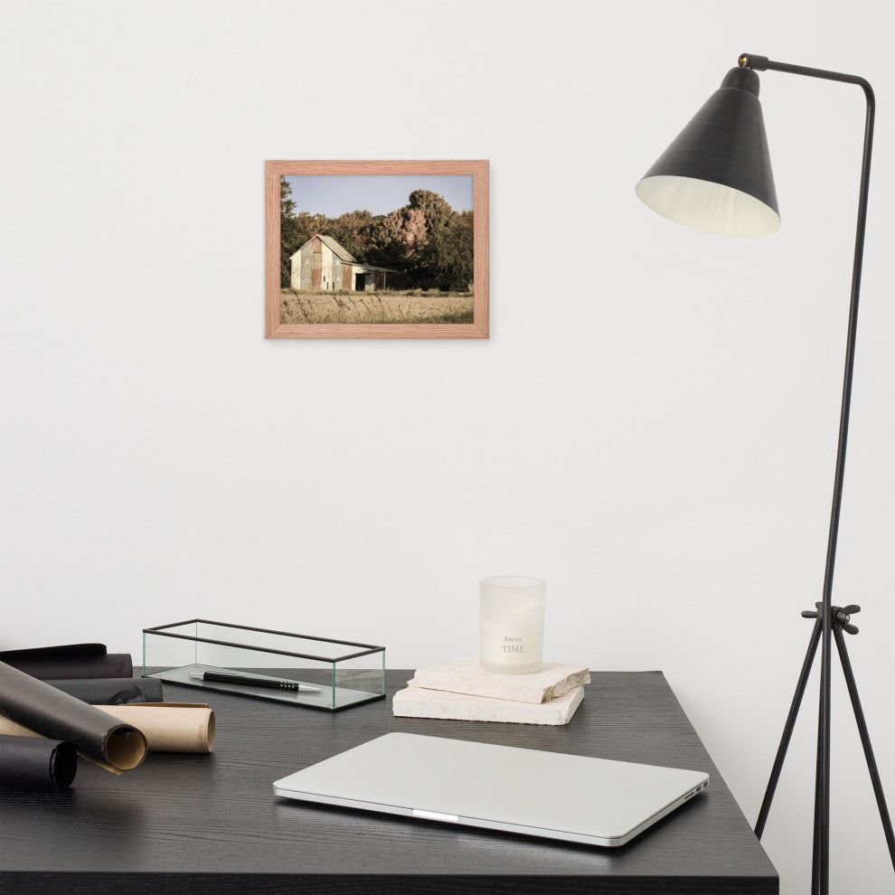 Patriotic Barn in Field Aged Effect Framed Photo Paper Wall Art Prints, Red Oak, 8" X 10"