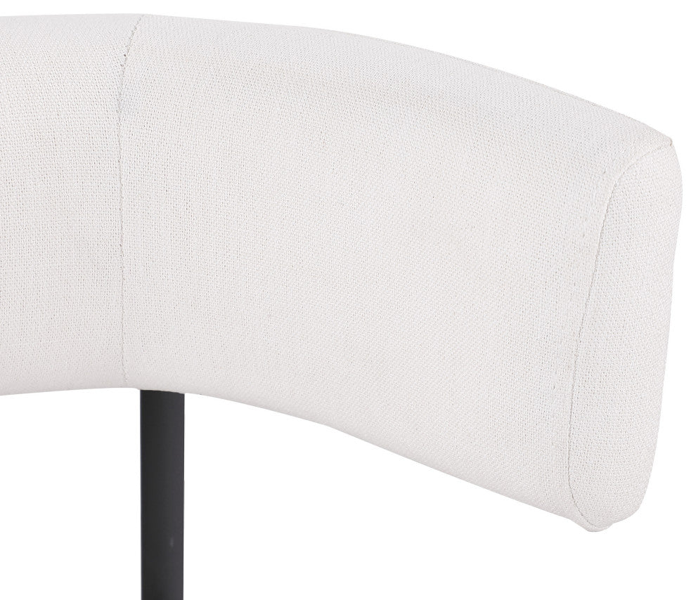 Rivage Durable Linen Textured Fabric Dining Chair, Set of 2, Cream, Matte Black Finish